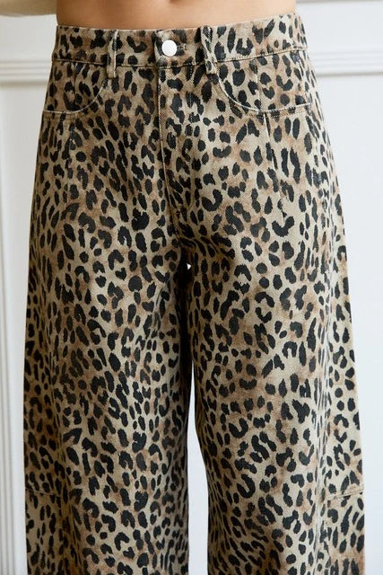 Leopard Print Barrel Jeans