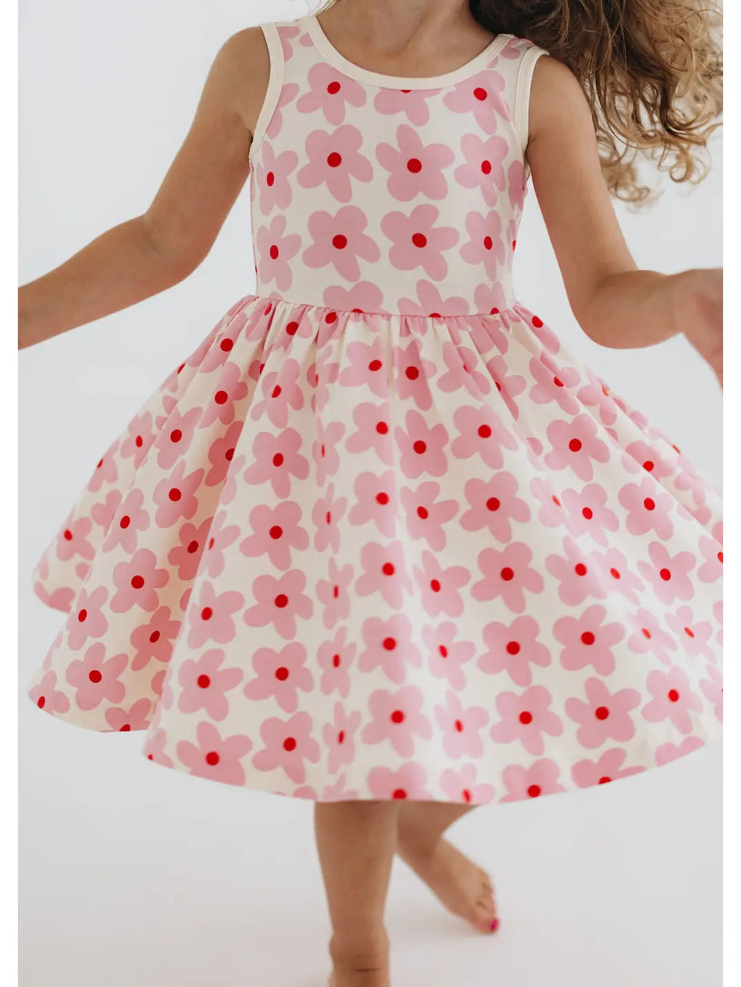 Sleeveless Twirl Dress - Pink Daisies