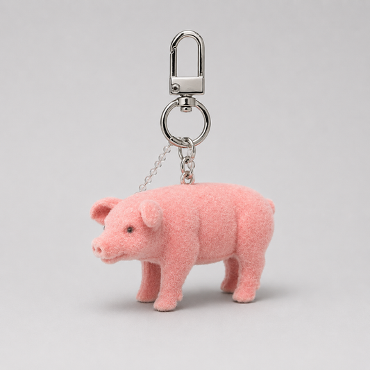 Pig Flocked Keychain and Bag Charm