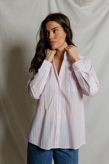 Avalon Button Down Stripe Shirt - Ultra Violet
