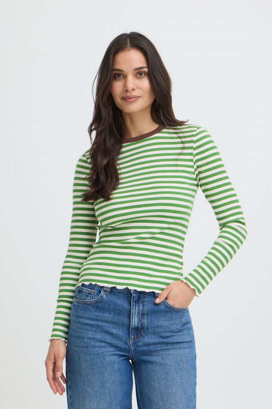 Bysinne Rib L/S Stripe Tee - Green