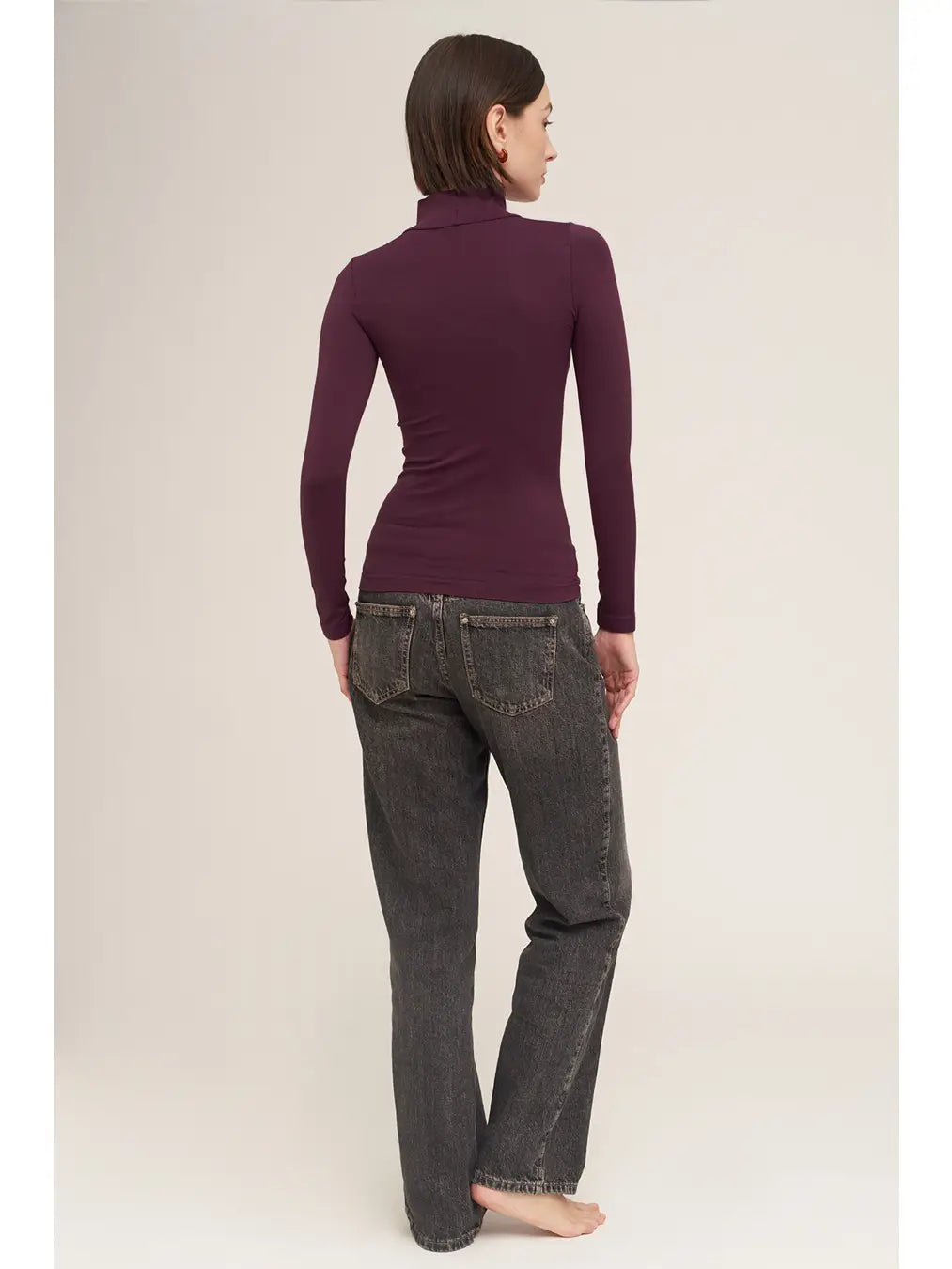 L/S Mock Neck Top - Raisin