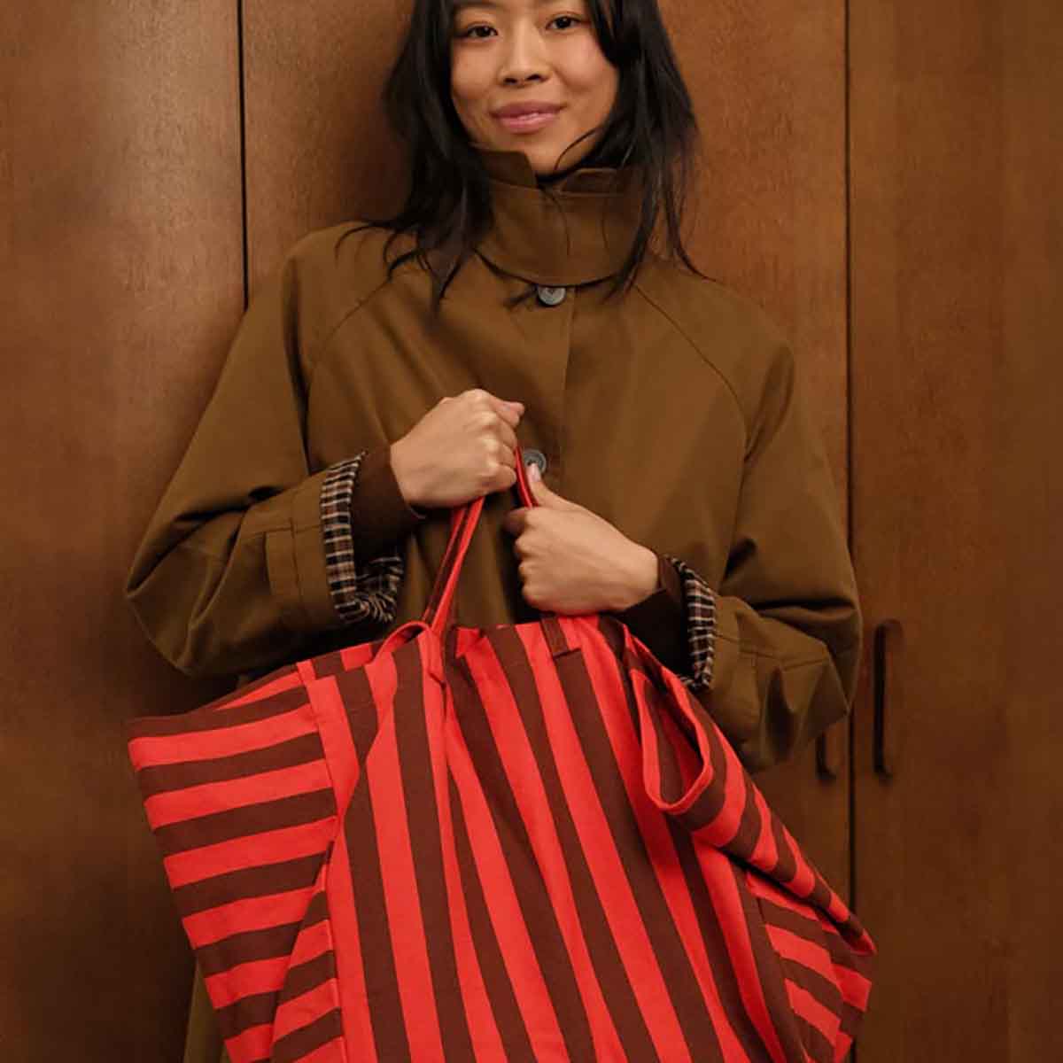 ELISA TOTE BAG STRIPES BROWN / TOMATO