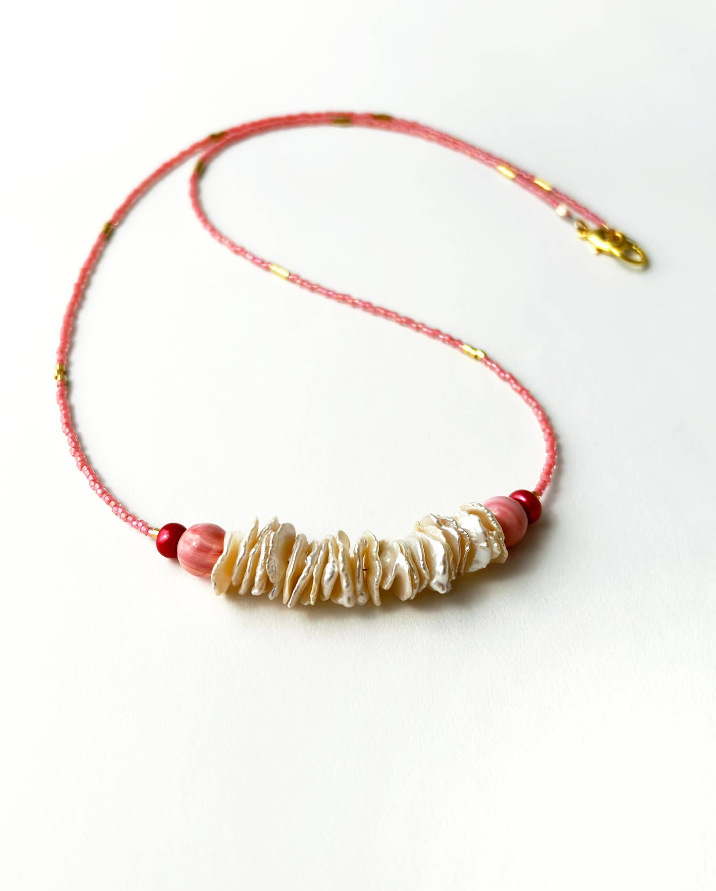 Long Pink Keshi Pearl Necklace | Beaded Pearl Necklace