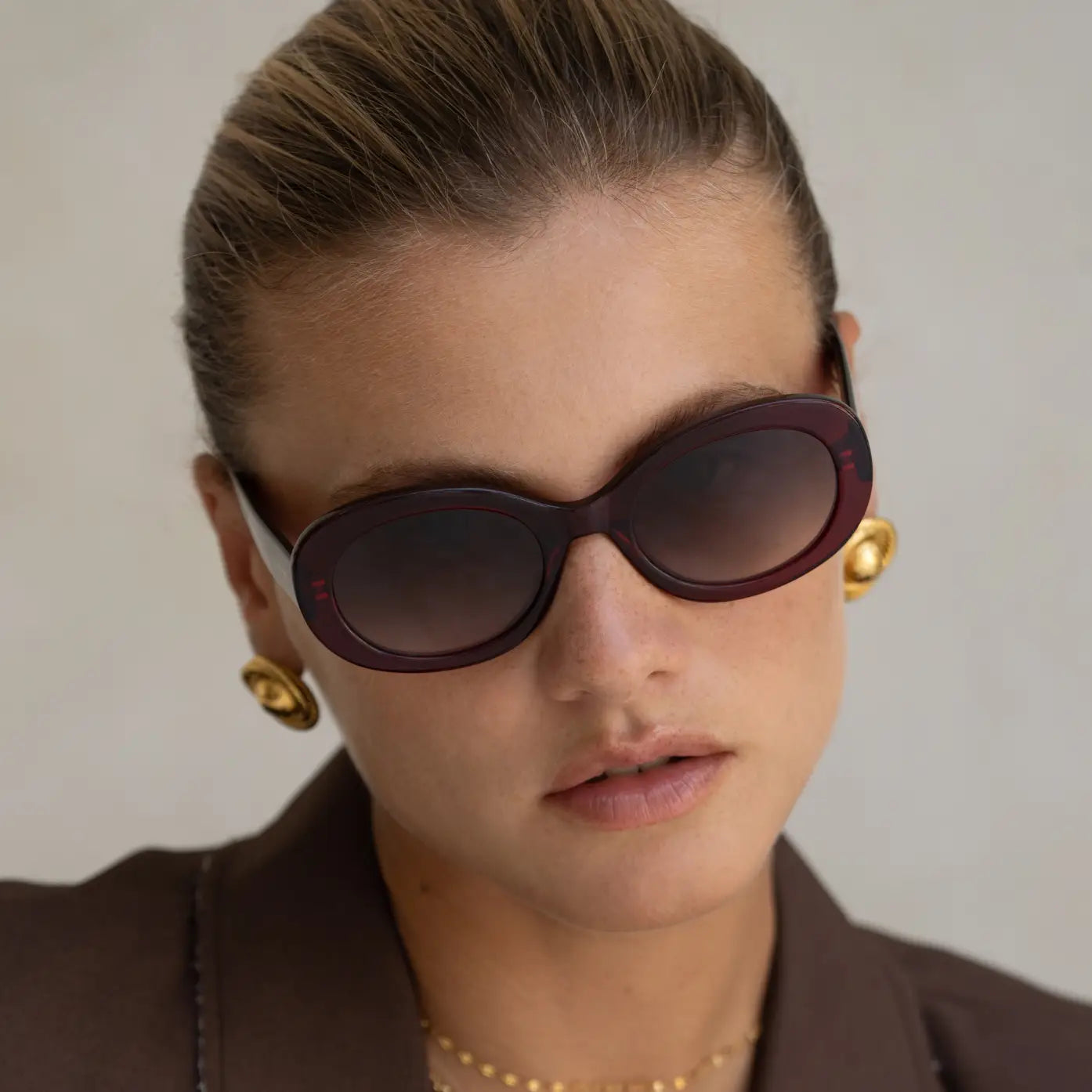 Aria Acetate Womens Oval Sunglasses - Dark Cherry