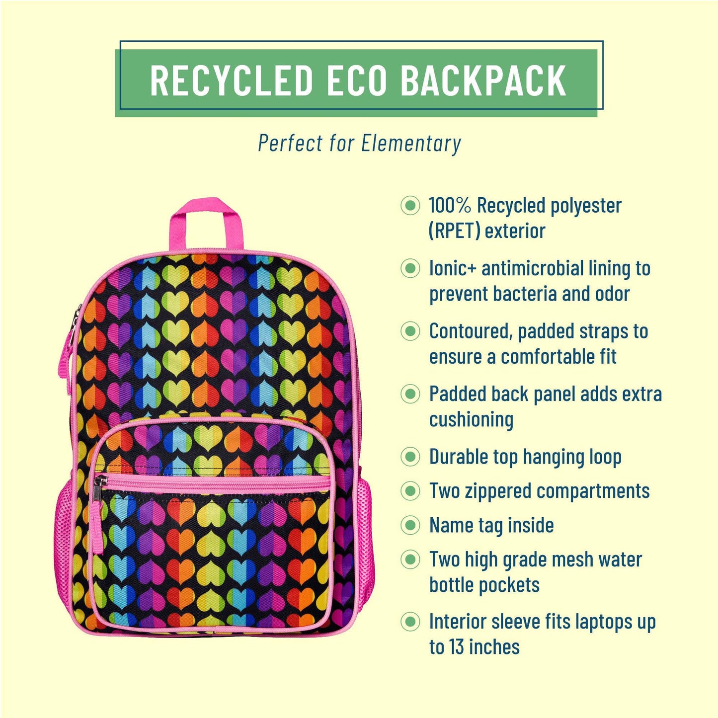 Rainbow Hearts Recycled Eco Backpack