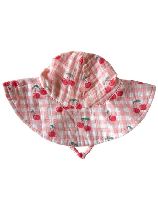 Gingham Cherries Muslin Sunhat