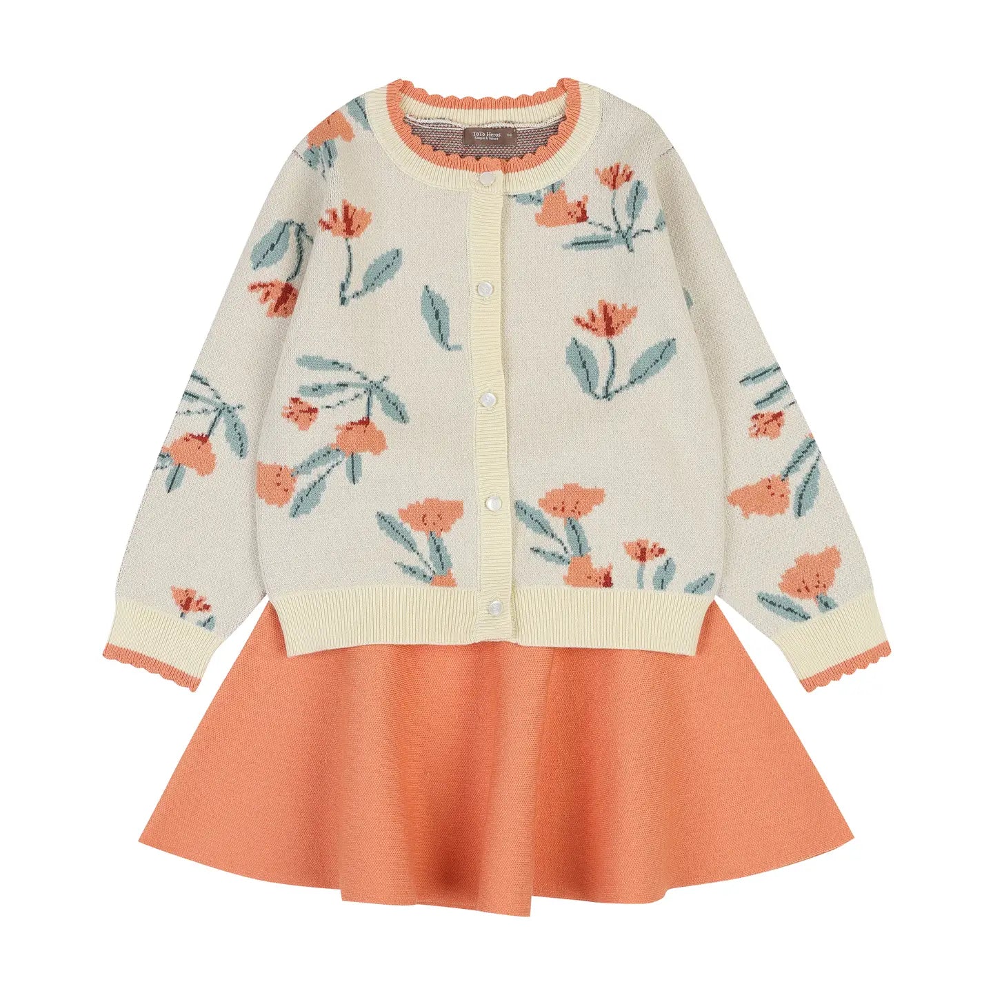 Floral Pattern Knit Cardigan & Skirt Set