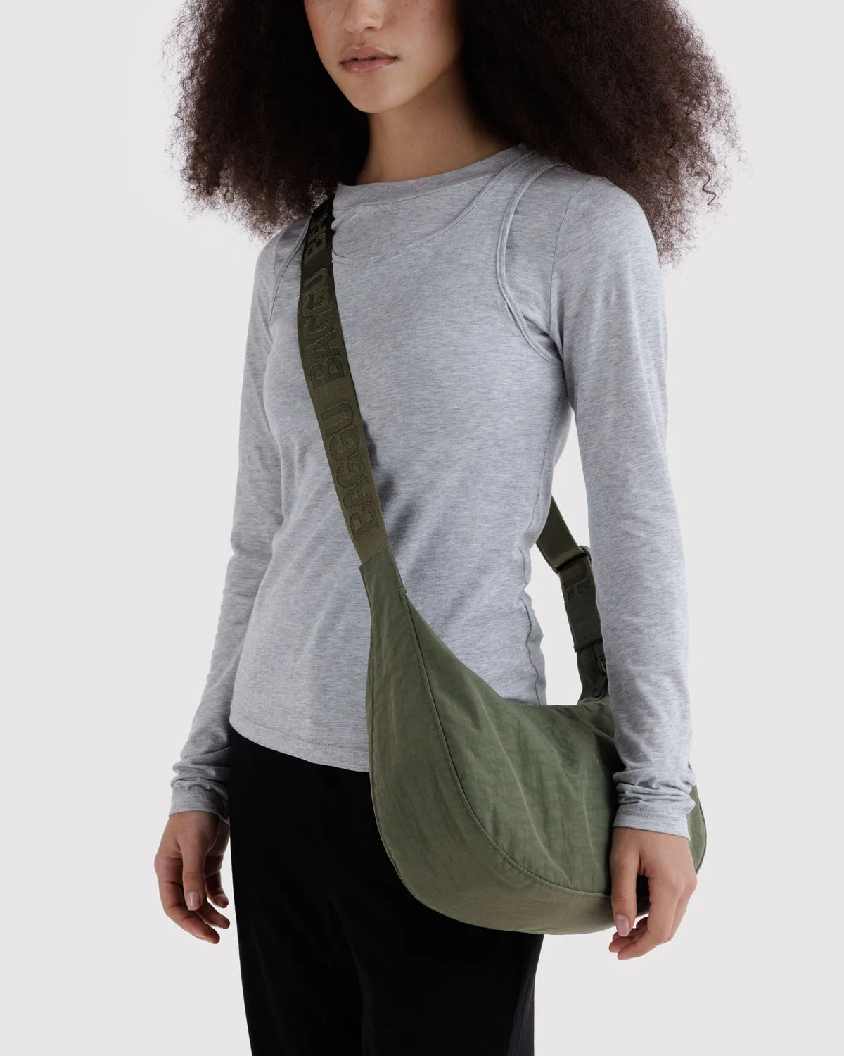 Medium Nylon Baggu Crescent Bag - Caper