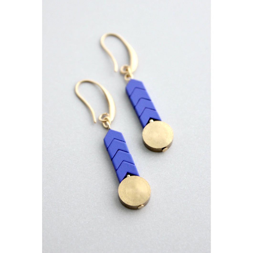 Blue and Brass Hook Earrings
