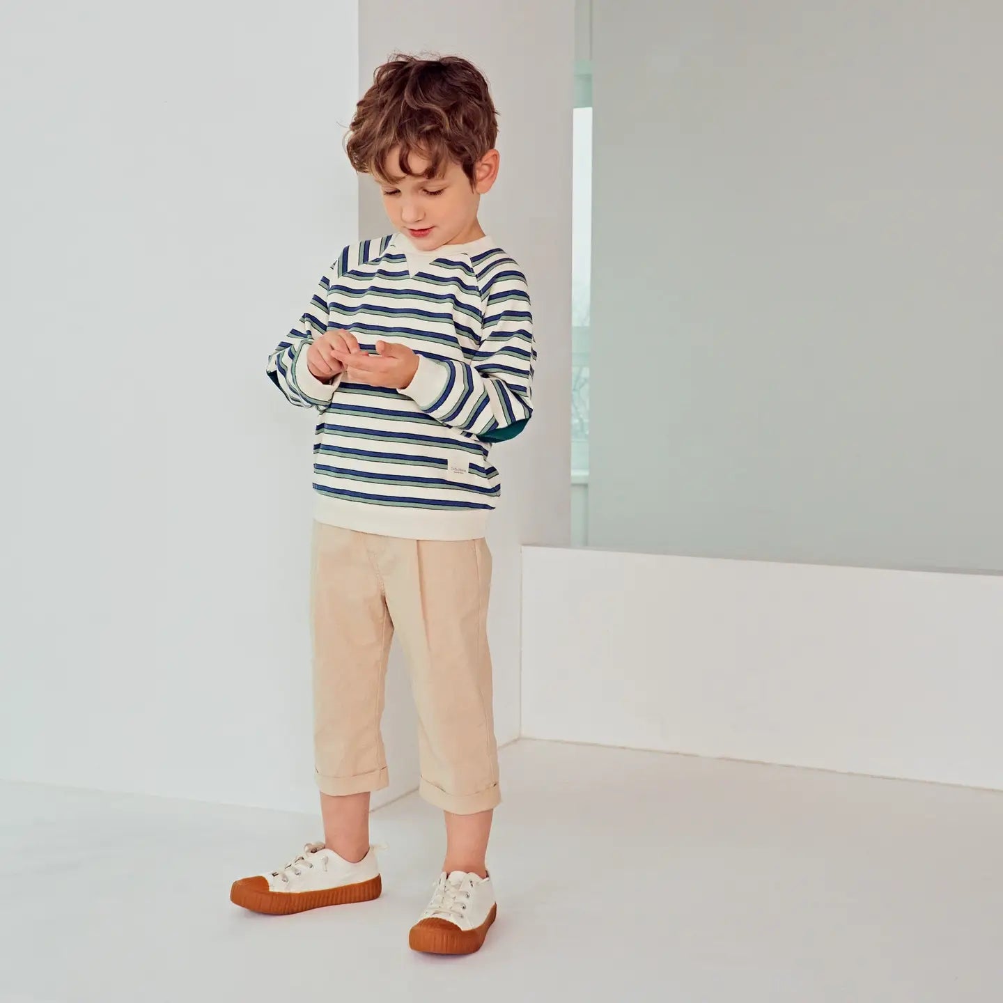 Striped Elbow Patch Sweatshirt