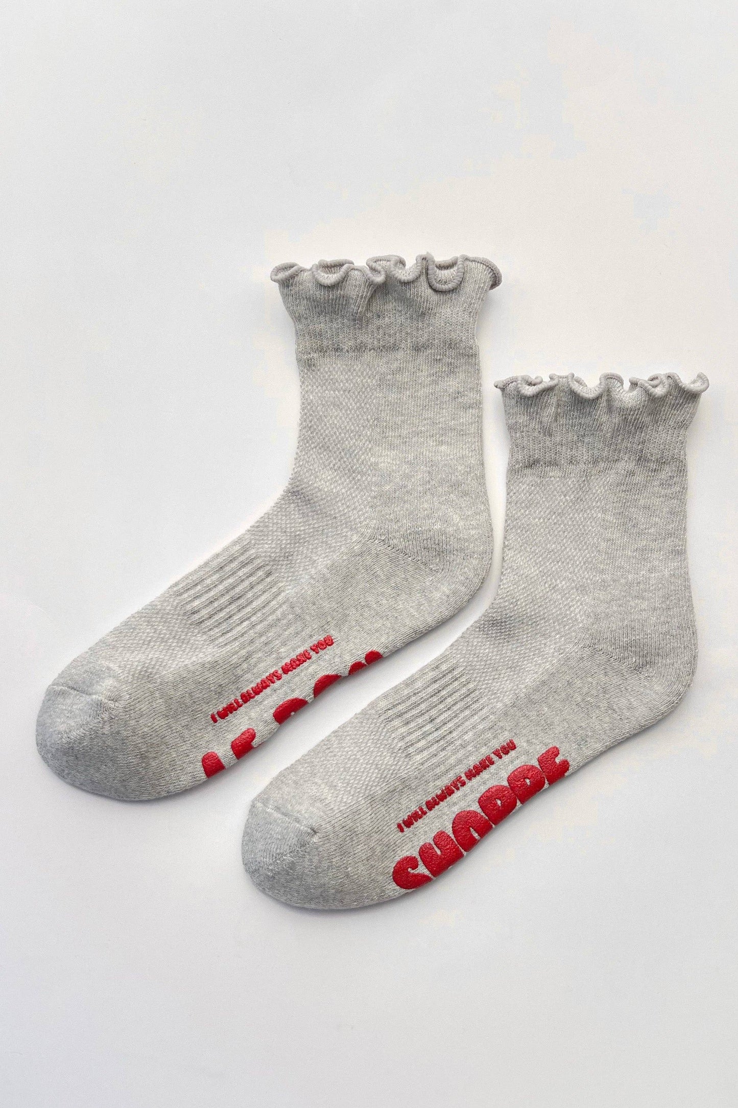Ruffled Hugger Crew Socks GREY / RED