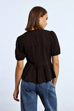 Load image into Gallery viewer, Dotted Tie Front Blouse w/ Rhinestones - Black
