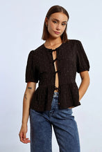 Load image into Gallery viewer, Dotted Tie Front Blouse w/ Rhinestones - Black
