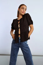 Load image into Gallery viewer, Dotted Tie Front Blouse w/ Rhinestones - Black
