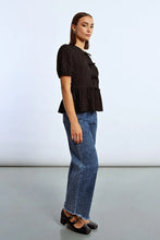 Load image into Gallery viewer, Dotted Tie Front Blouse w/ Rhinestones - Black
