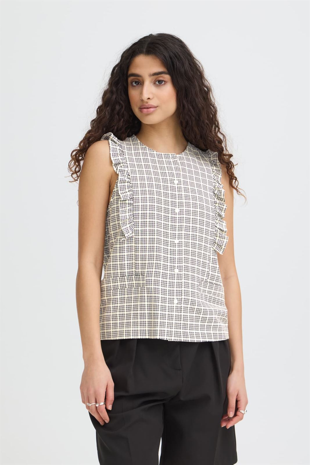 ICHI Jola Top - Blue and White Check