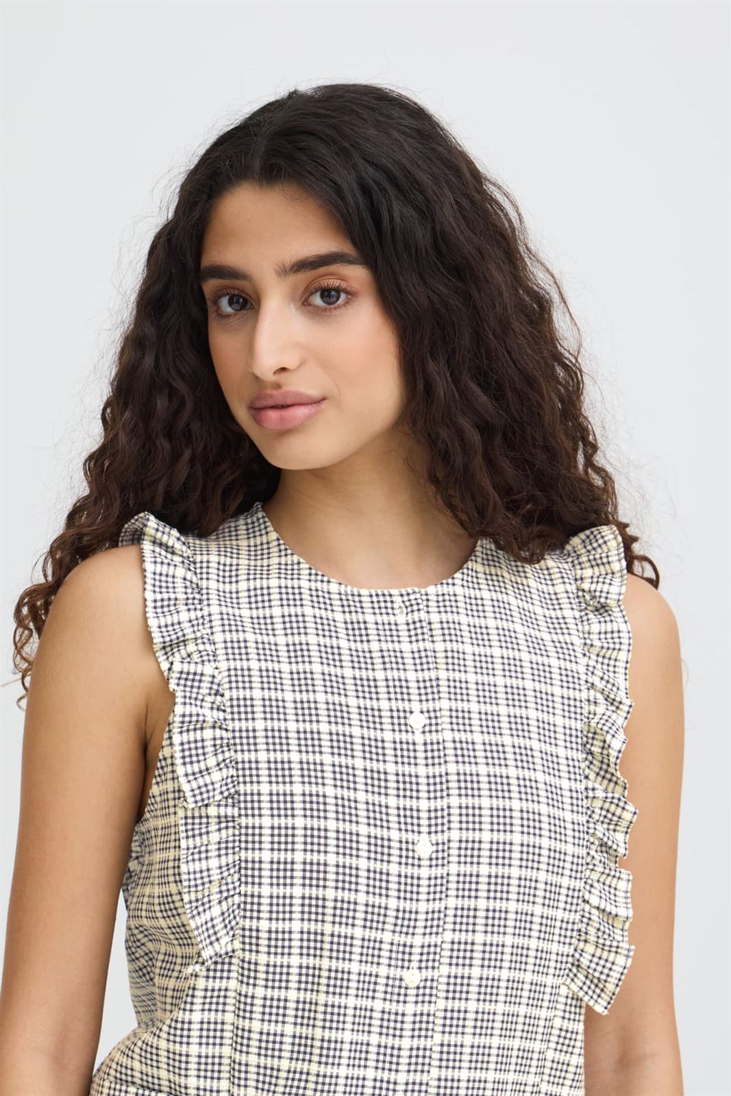 ICHI Jola Top - Blue and White Check