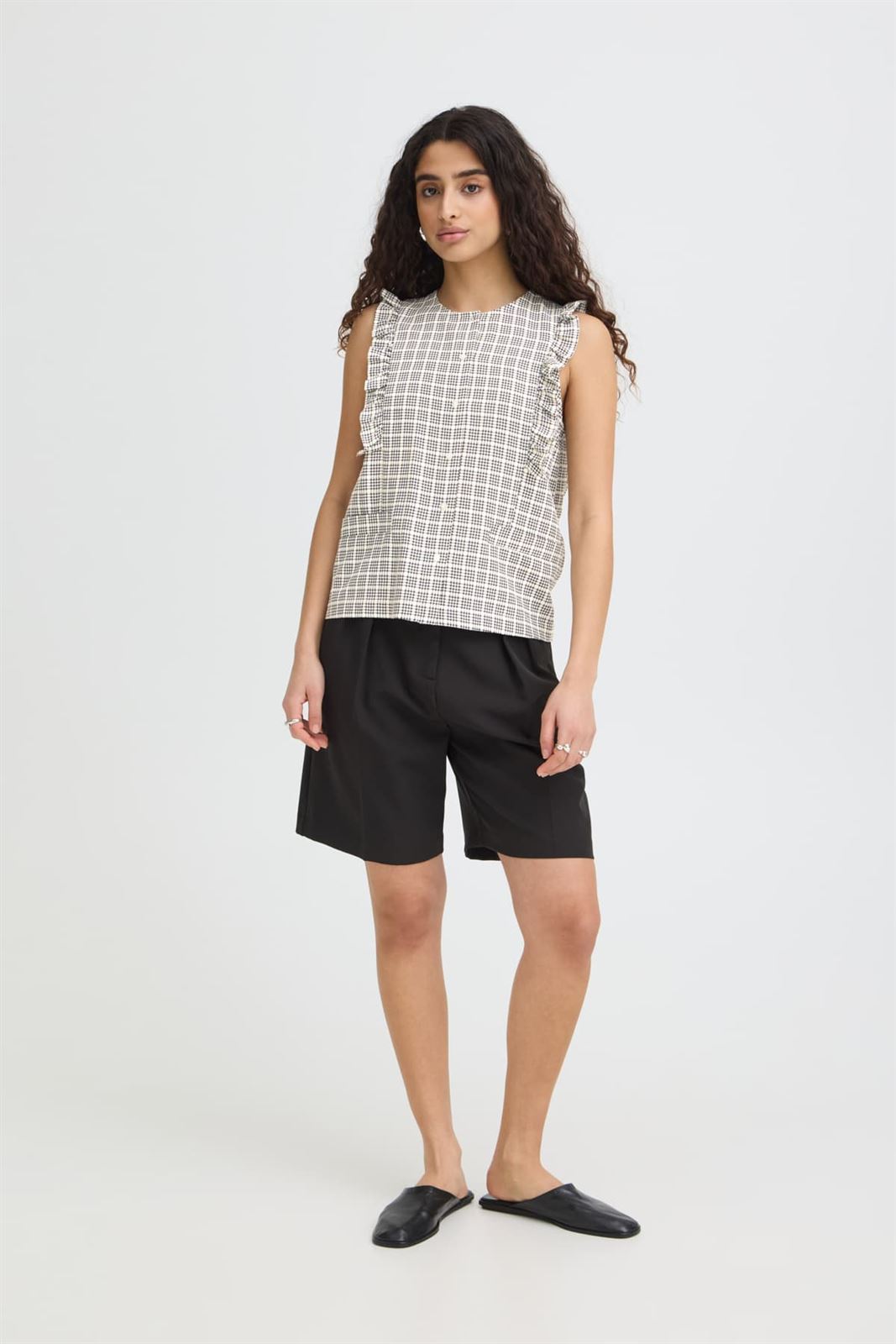 ICHI Jola Top - Blue and White Check