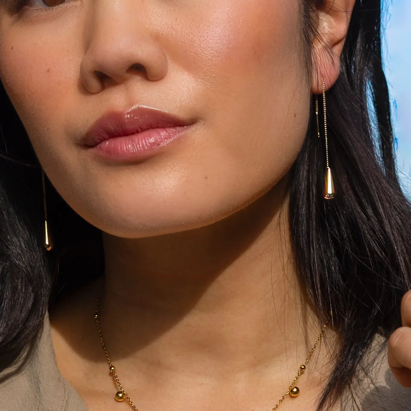 Teardrop Threader Earring - 18K Gold Plated