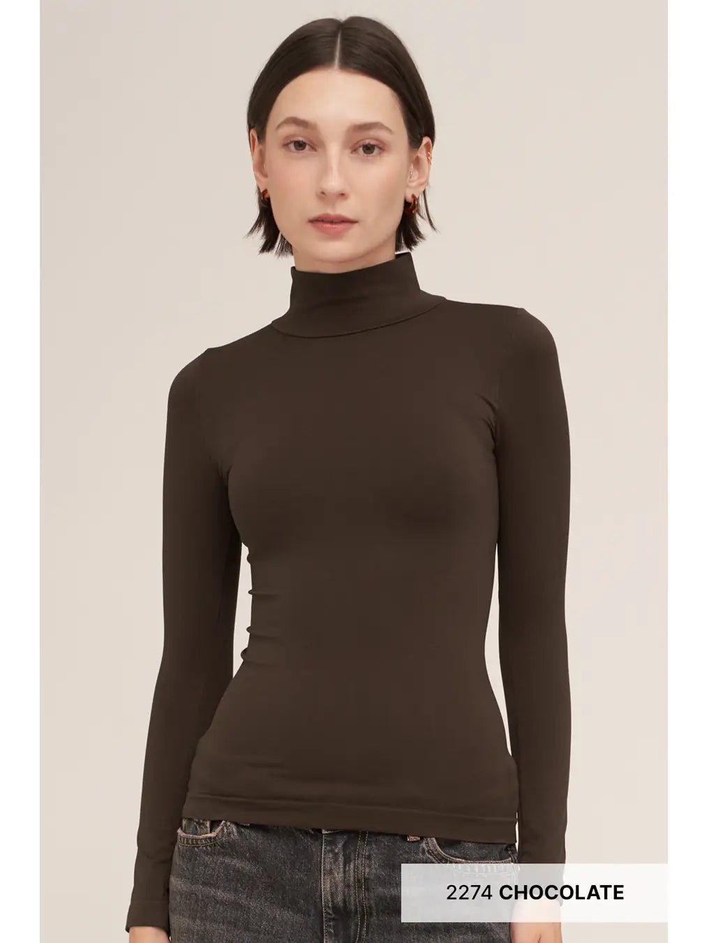 L/S Mock Neck Top - Chocolate