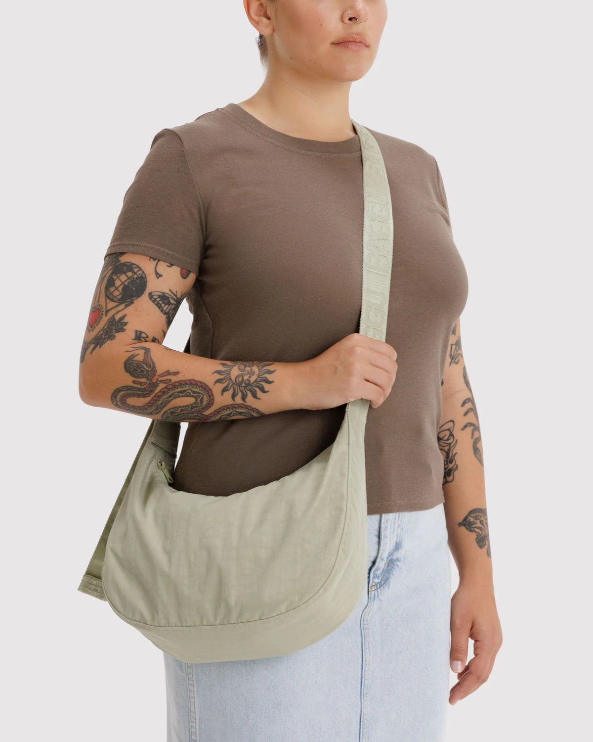 Medium Nylon Baggu Crescent Bag - Celadon