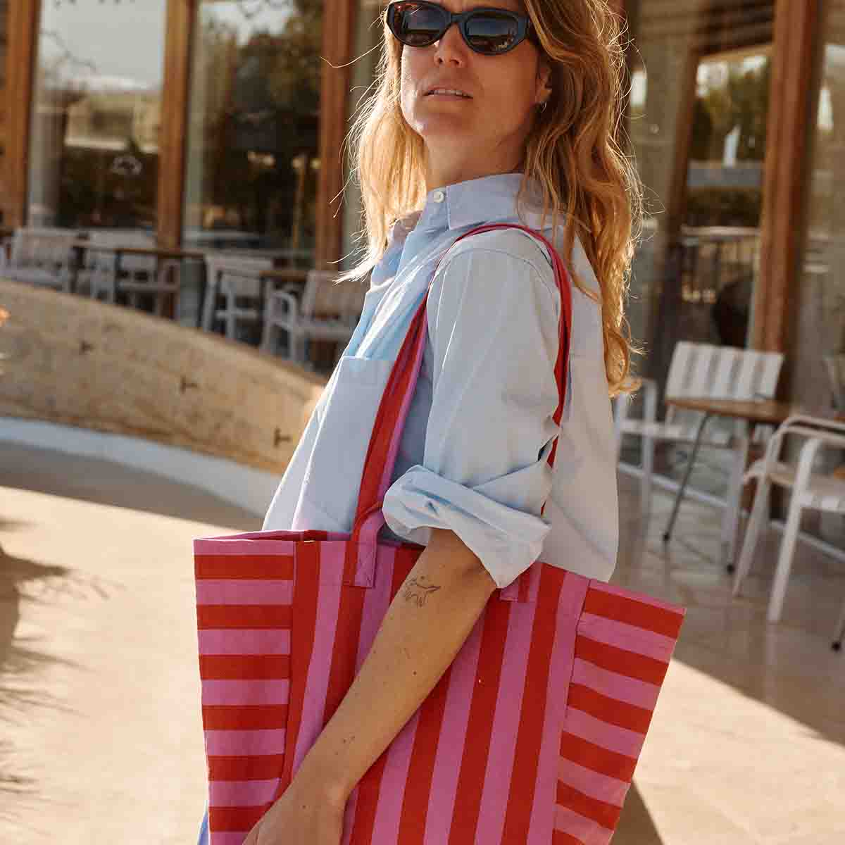 Elisabeth Tote Bag Stripes - Orchid/Tomato
