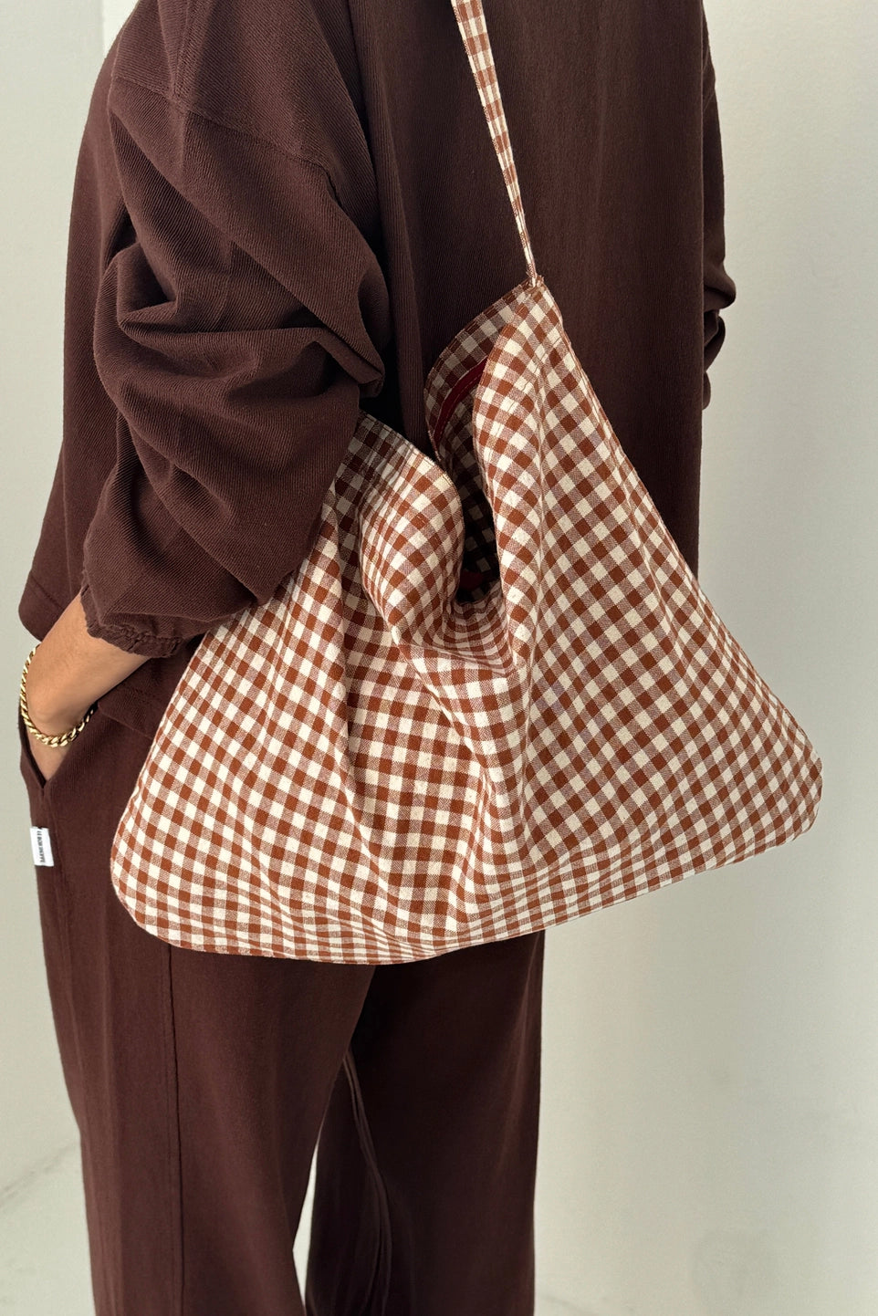 Happy Carry Canvas Tote Bag — Cinnamon Gingham