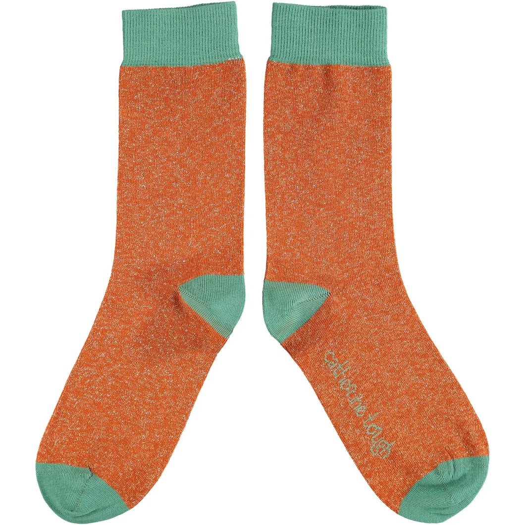 Women's Organic Glittery Cotton Crew Sock - Rust