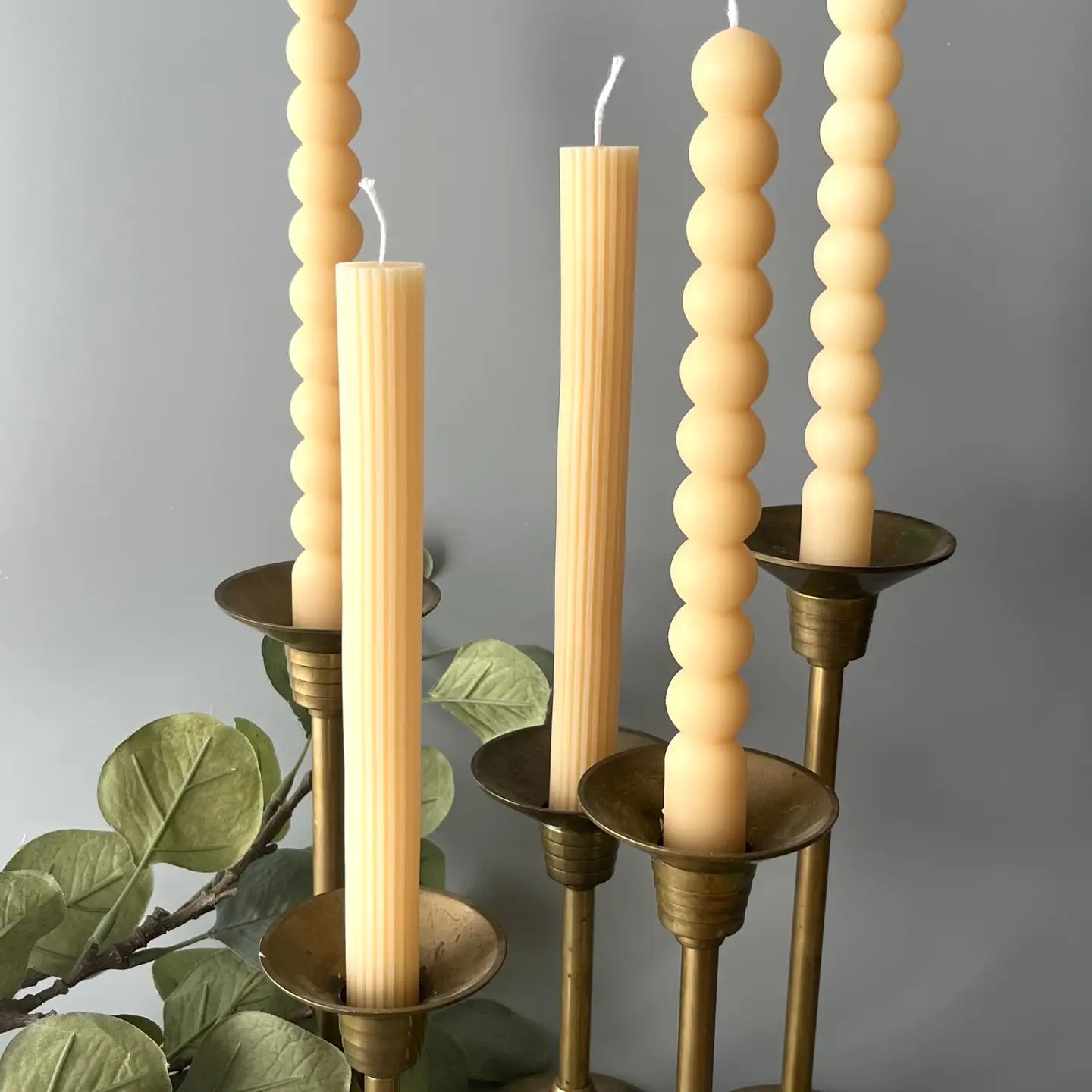 Lined Taper Candlesticks - Cream