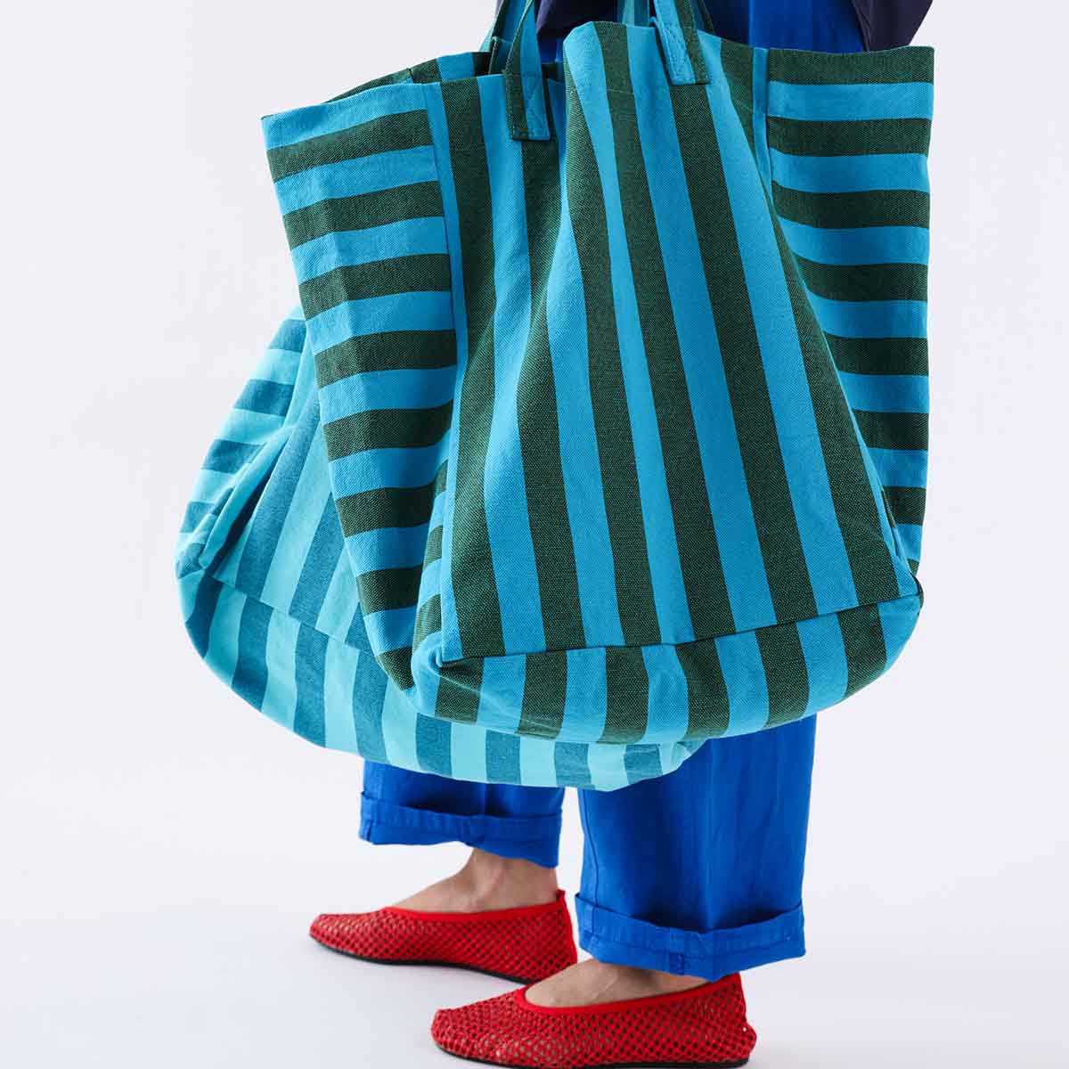 Elisabeth Tote Bag Stripes - Turquoise/Olive