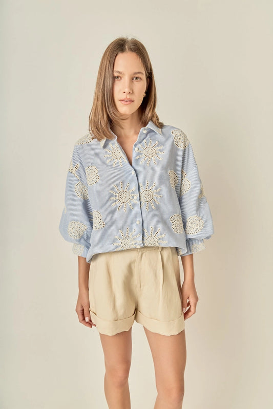 Striped Embroidery Sleeve Shirt