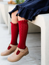 Load image into Gallery viewer, Fancy Lace Top Knee High Socks - Cherry
