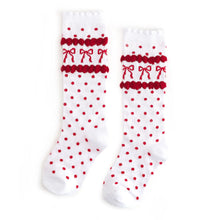 Load image into Gallery viewer, Red Bow Scalloped Knee Socks
