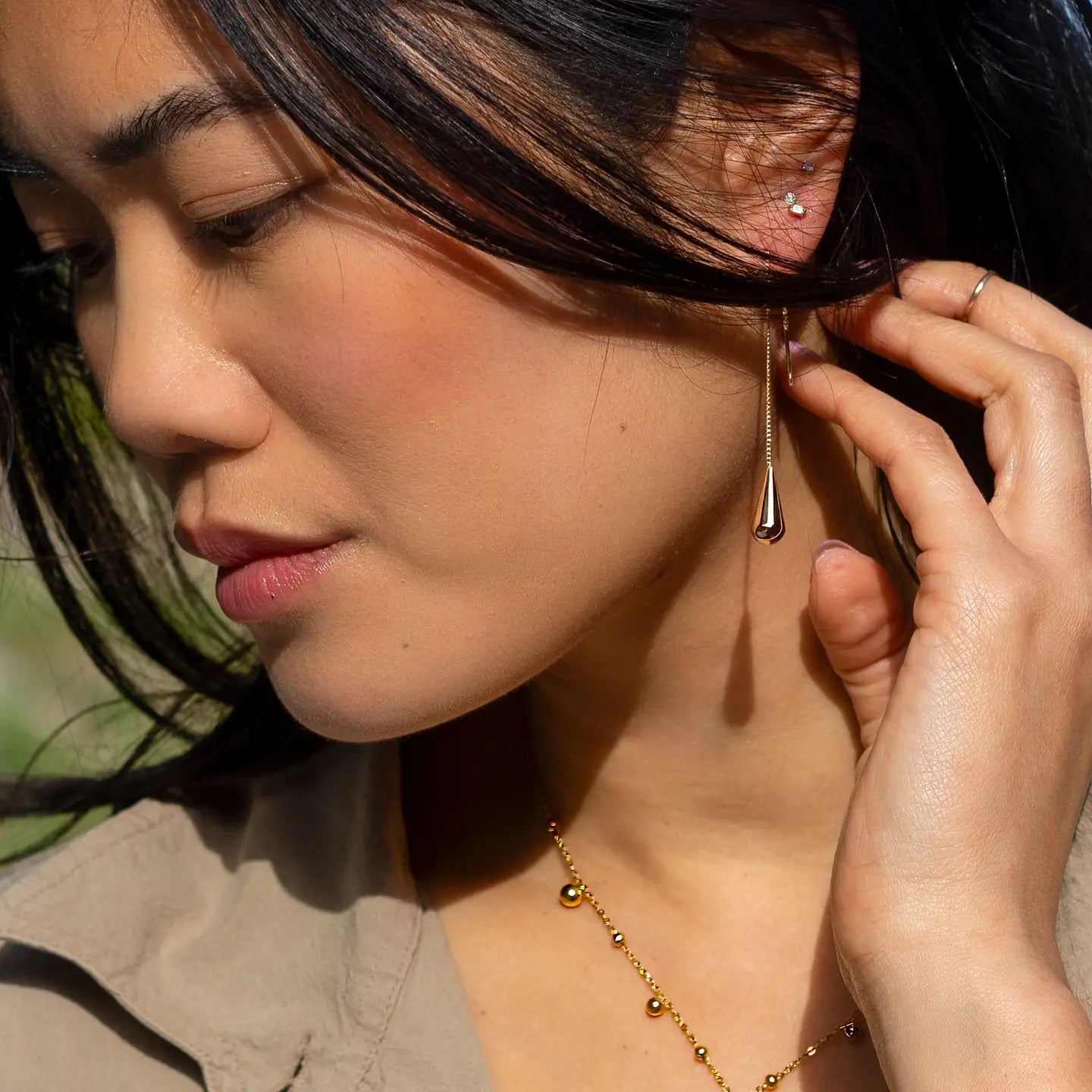 Teardrop Threader Earring - 18K Gold Plated