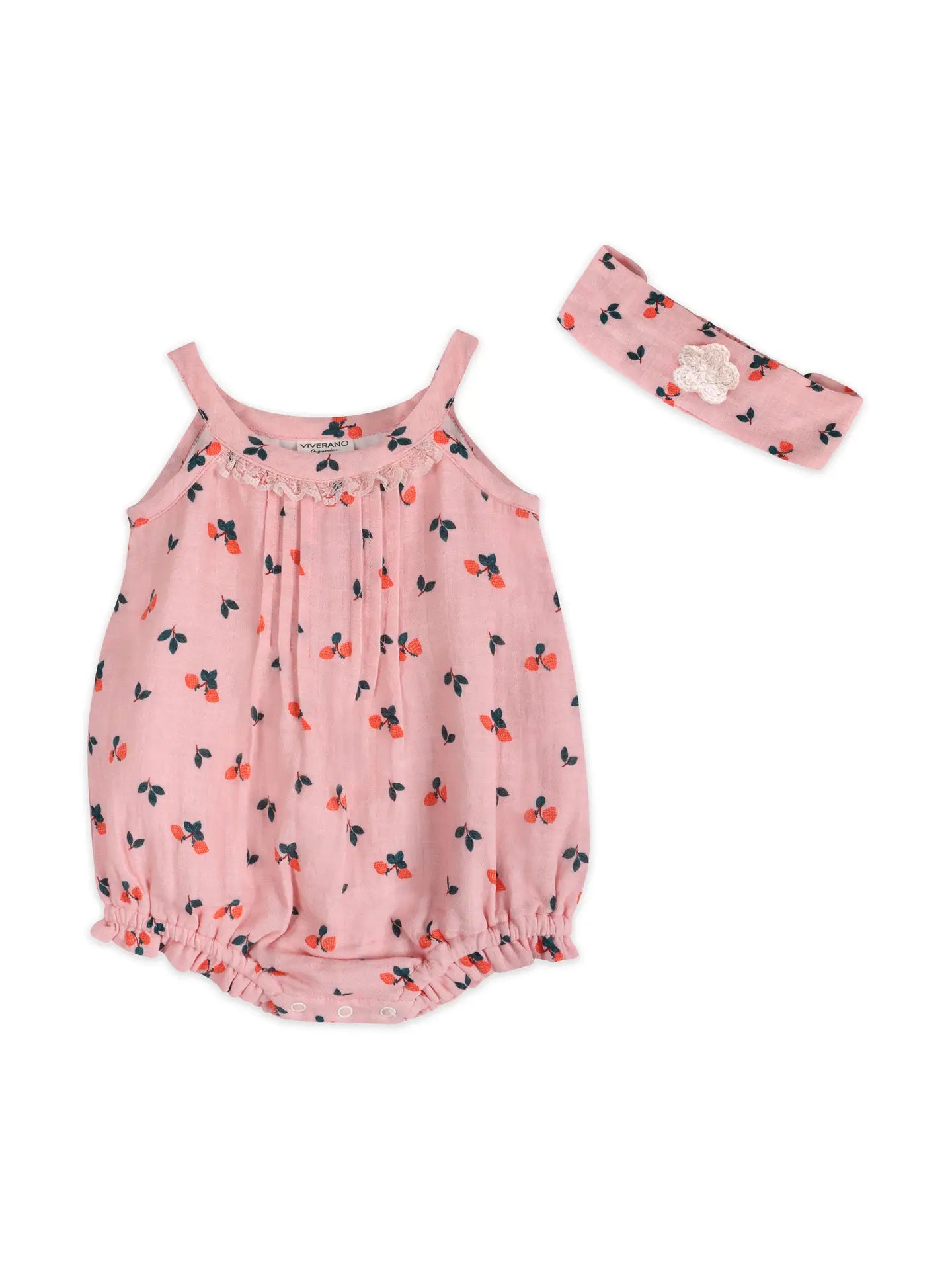 Strawberry Baby Romper + Headband (Organic Muslin)