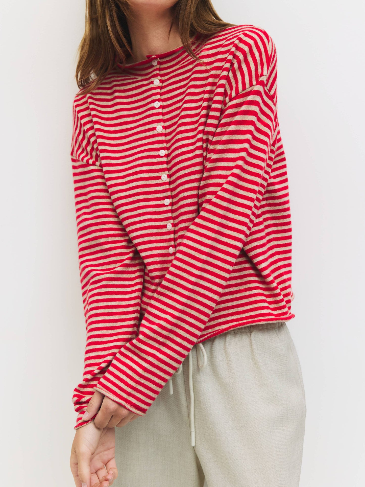 Striped Button-Down Cardigan