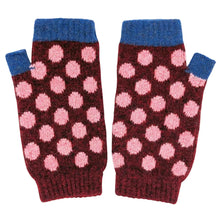 Load image into Gallery viewer, Women&#39;s Lambswool Fingerless Gloves -Red Dots
