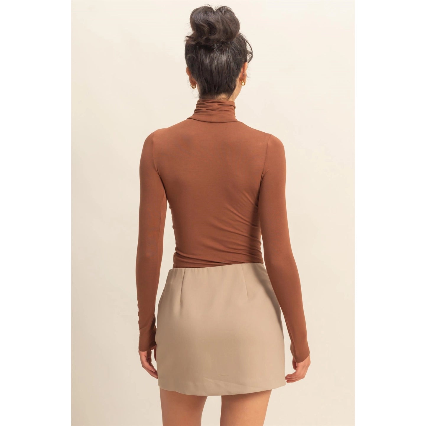 Turtleneck Long Sleeve Fitted Top - Chestnut