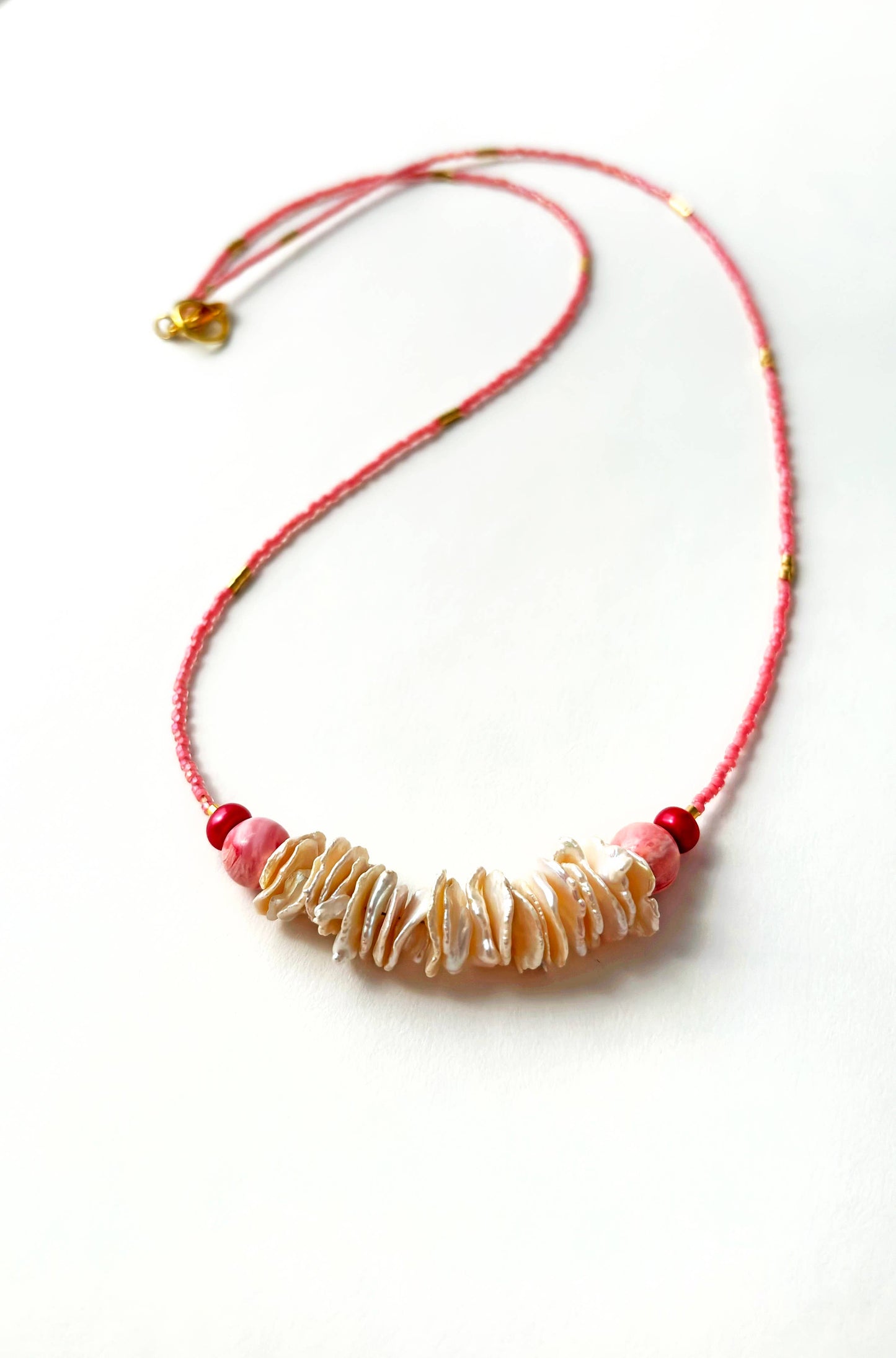 Long Pink Keshi Pearl Necklace | Beaded Pearl Necklace