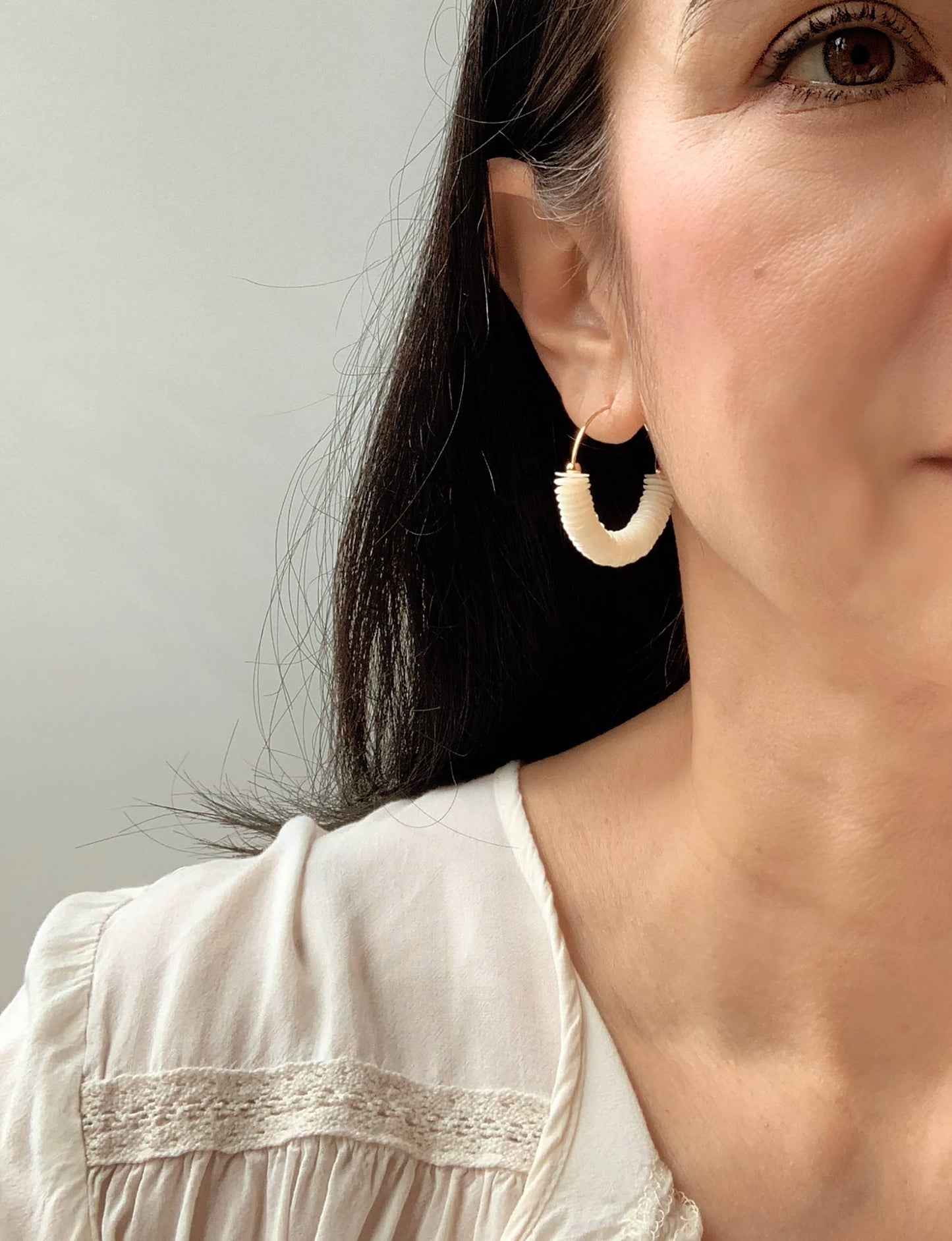 Pearlized White Sequin Hoops