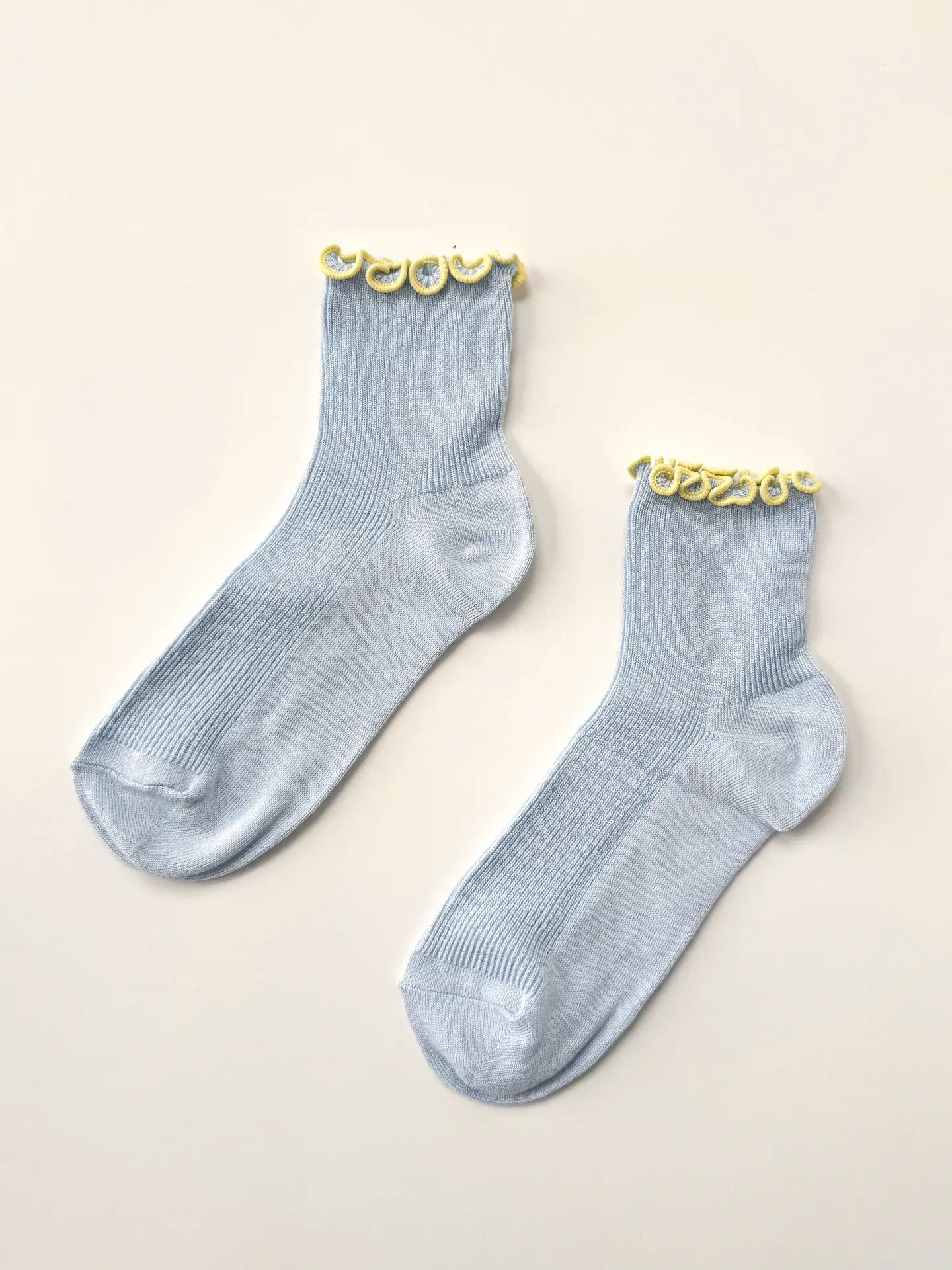 The Petite Ruffled Modal Socks - Baby Blue/Butter