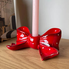 Load image into Gallery viewer, Red Ceramic Bow Candle Holder
