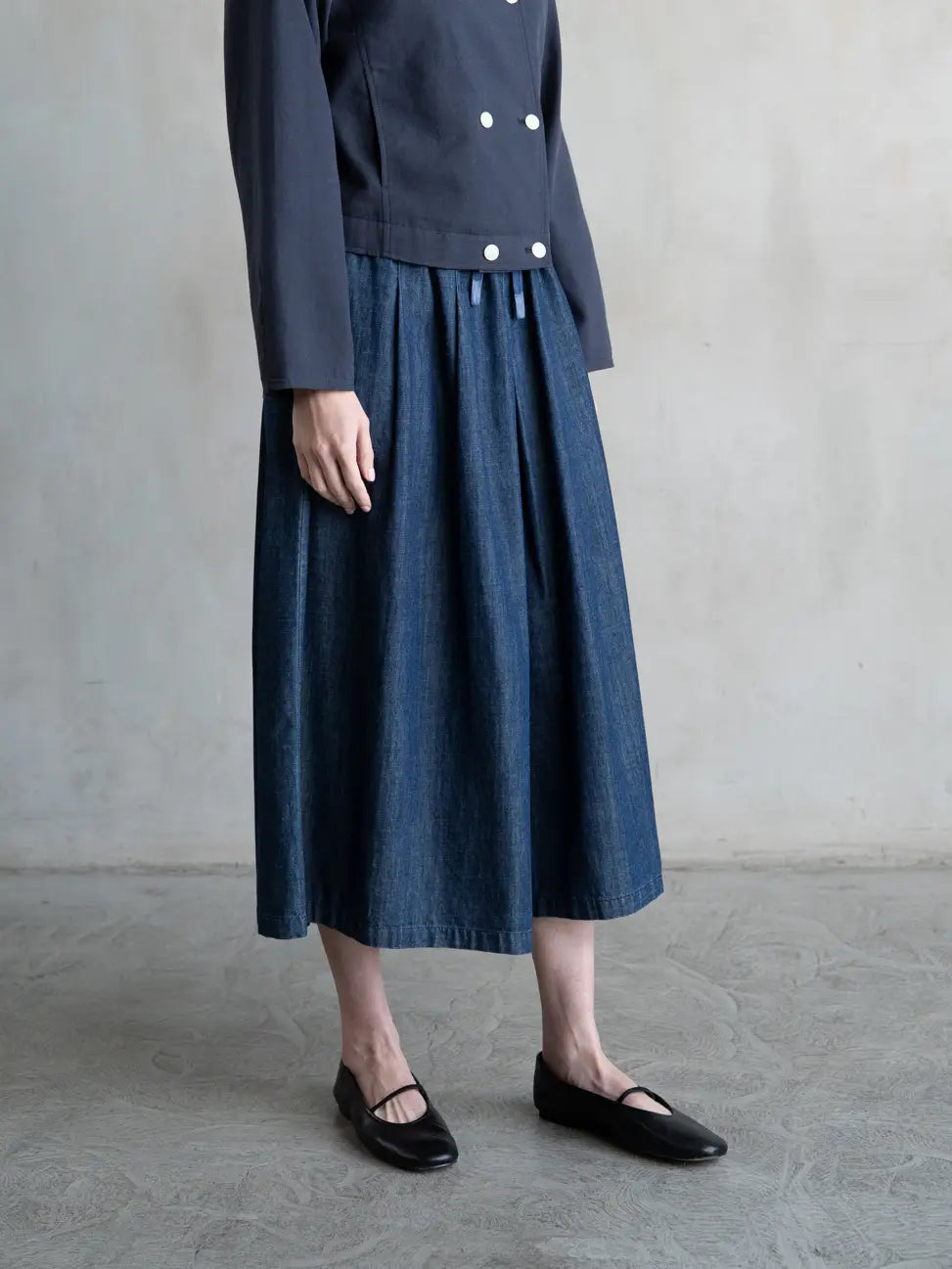 Chambray Fr Pleated Wide-Leg Pants