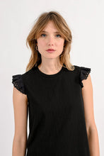 Load image into Gallery viewer, Cotton Ruffled Sleeve Tee - Black
