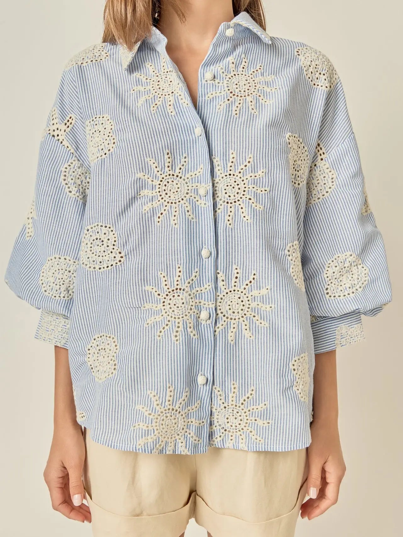 Striped Embroidery Sleeve Shirt