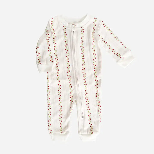 Long Sleeve Zipper Romper - Strawberry