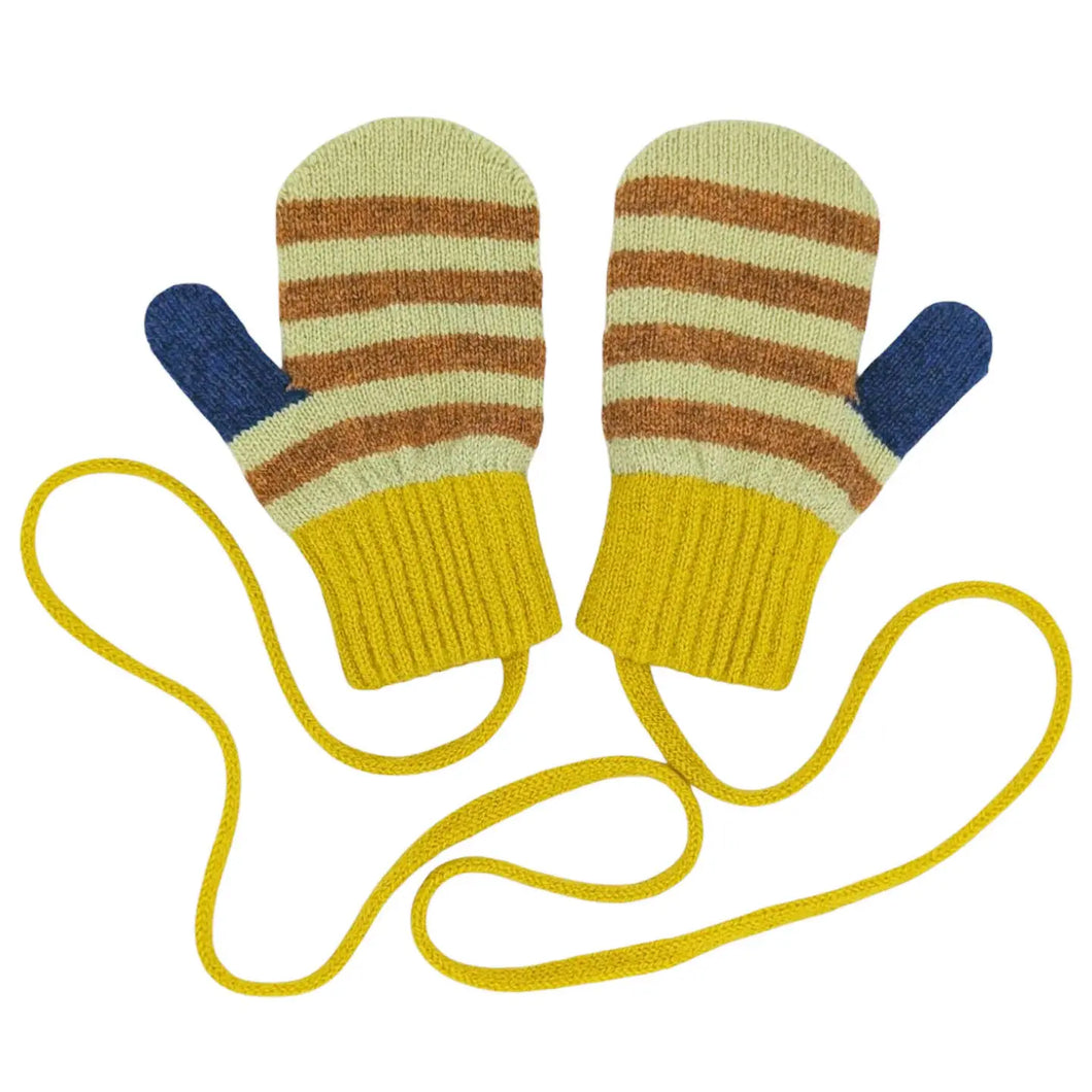 Kids' Patterned Lambswool Mittens - Mint Stripe