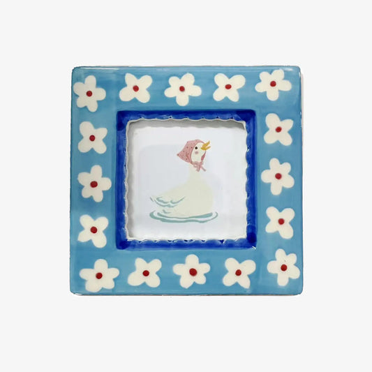 Hand-Painted Ceramic Photo Frame - Blue Flowers
