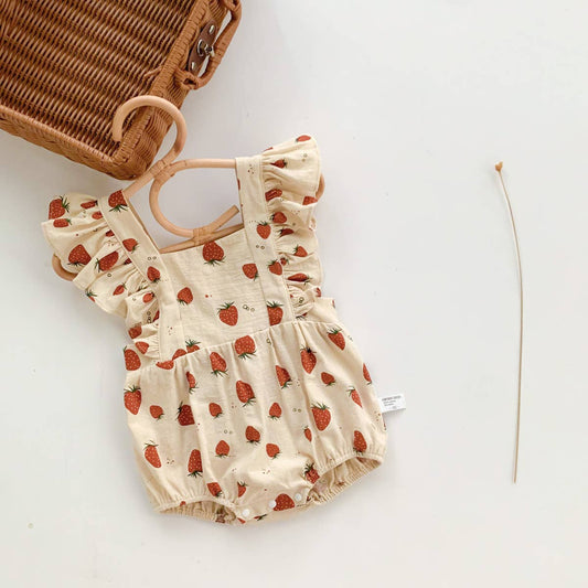 Strawberry Print Ruffle Romper
